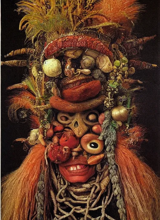 Prompt: a surreal painting of a shaman's face, by Giuseppe Arcimboldo, voodoo, occult, cosmic, symbolist, soft colors, dramatic lighting, smooth, sharp focus, extremely detailed, aesthetically pleasing composition