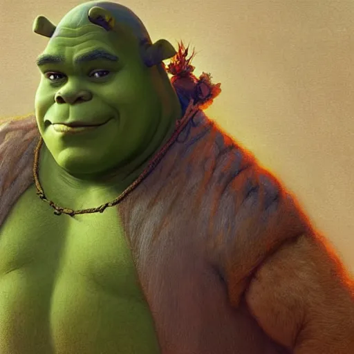Image similar to shrek has giant feet, highly detailed, digital painting, artstation, concept art, smooth, sharp focus, illustration, art by artgerm and greg rutkowski and alphonse mucha