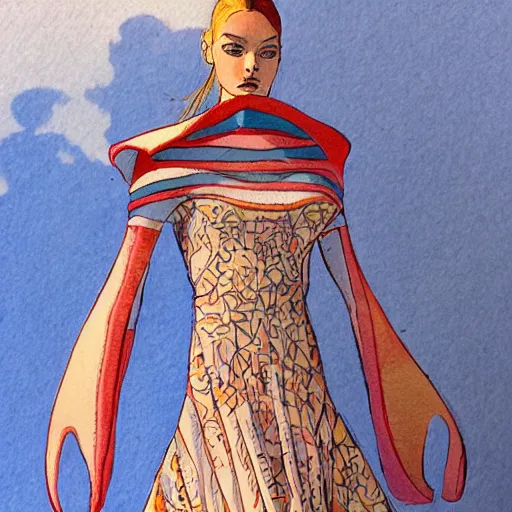Prompt: fashion illustration in the style of jean giraud