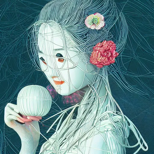 Image similar to the portrait of an incredibly cute and sophisticated japanese woman partially made of onions of all colors, an ultrafine detailed illustration by james jean, final fantasy, intricate linework, bright colors, behance contest winner, vanitas, angular, altermodern, unreal engine 5 highly rendered, global illumination, radiant light, detailed and intricate environment