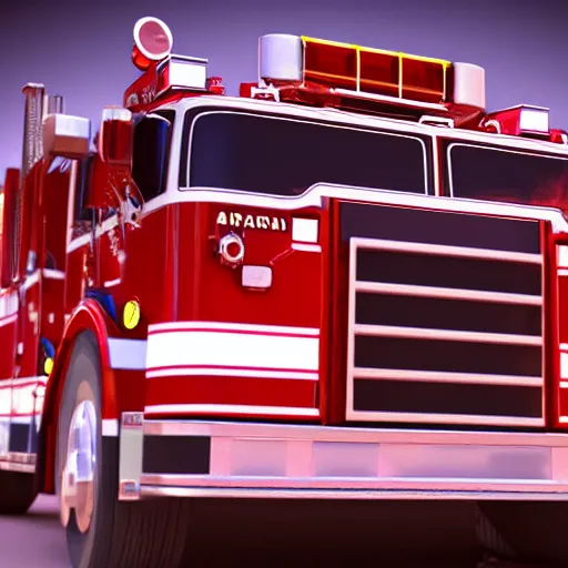 Image similar to a a 3 d render fire truck, octane render