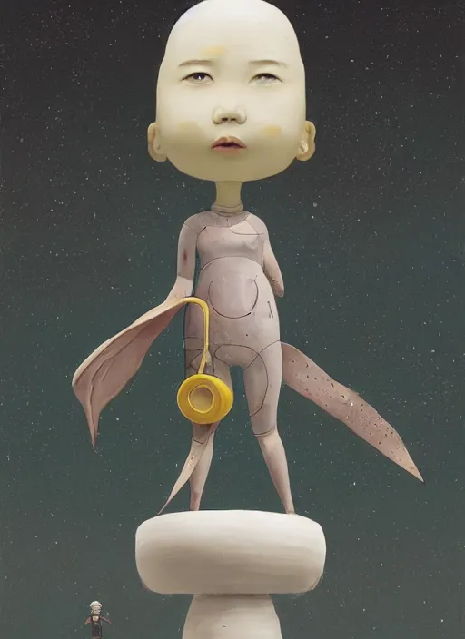 Image similar to a surreal contemporary ceramic sculpture of on a plinth, by victo ngai, by hikari shimoda, by tracie grimwood, in the style of nier automata and astroneer, plain background