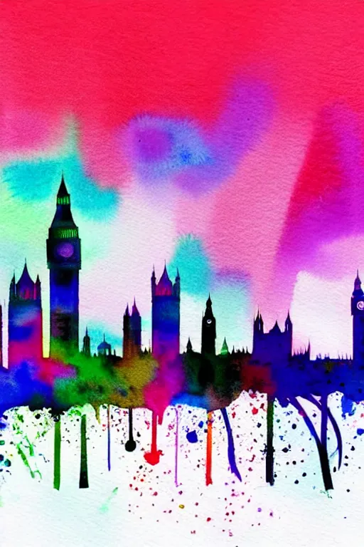 Image similar to minimalist watercolor splash ink art of london skyline