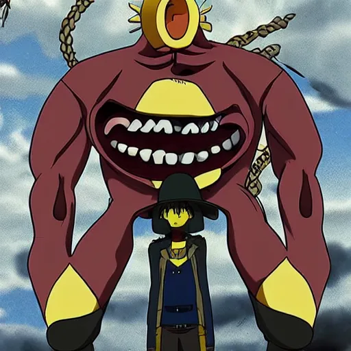 Prompt: anime of spongebob as a scary titan in attack on titan, in the style of attack on titan