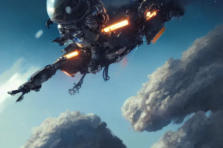 Image similar to 2 1 0 0 astronaut burning up while dropping through the majestic clouds of jupiter, by cedric peyravernay, highly detailed, excellent composition, cinematic concept art, dramatic lighting, trending on artstation