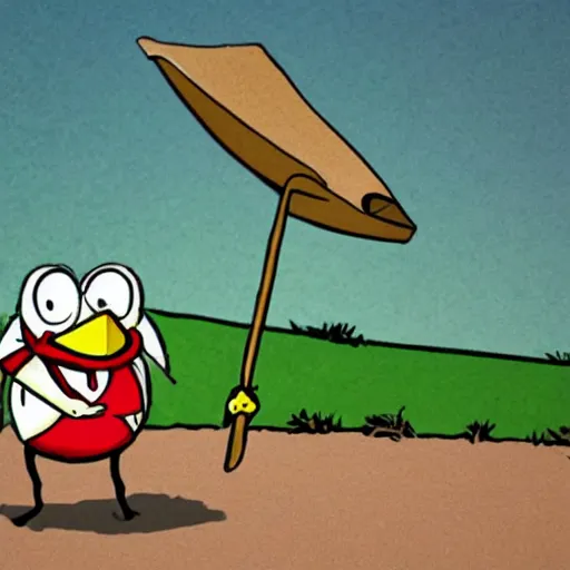 Prompt: cartoon crab holding a bindle stick hitchhiking bill Watterston