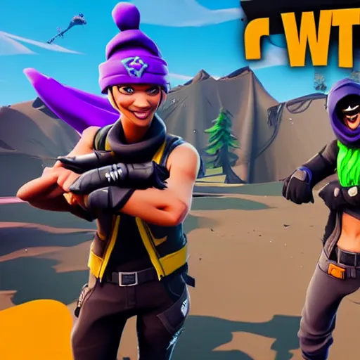 Prompt: Epic photo of fortnite ninja epic Duo Stunt trick with Johnny Blazed jumping 10 fortnite battle buses