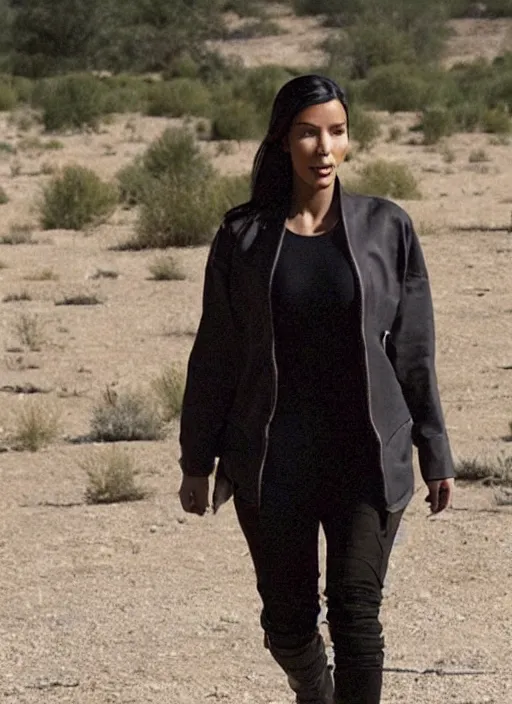 Image similar to film still of kim kardashian as Walter White in breaking bad,