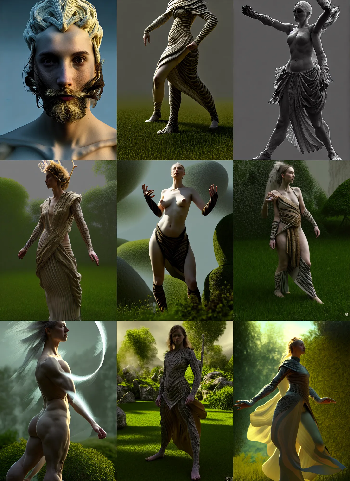 Prompt: dynamic brush strokes, linear gamma, dynamic pose natural light, dissolution filter ,turbulence filter, costume design made by nordic tribes, sophisticated composition, old masters light composition, procedurally generated, epic human character posing for concept art, beautiful ancient garden behind, substance designer, PBR, Ultra detailed, hyperrealistic, megascans, volumetric light, concept by master artist, made in paint tool SAI2, trending pixiv face