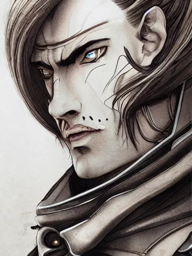 Image similar to a man's face, baroque style, elegant, beautiful, mesmerizing, concept art, fancy clothing, highly detailed, artstation, behance, deviantart, inspired by innocent manga, inspired by castlevania concept art, trending, ayami kojima, shinichi sakamoto