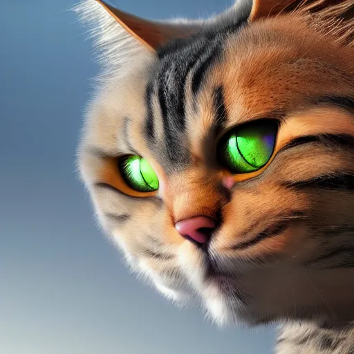 Image similar to colossal fluffy tabby cat going super saiyan, golden hour, fantasy, sharp focus, digital art, hyper realistic, 4 k, unreal engine, highly detailed, hd, dramatic lighting by brom, trending on artstation