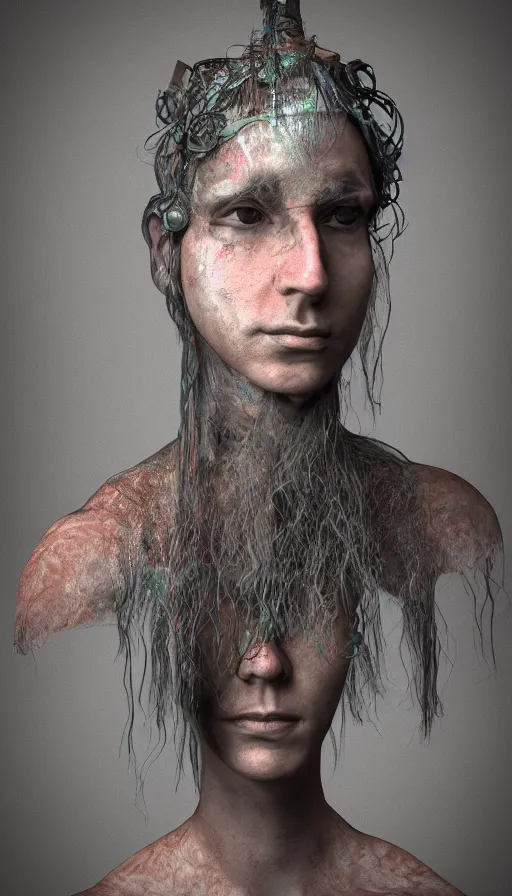 Image similar to portrait of a digital shaman, with 3 d render