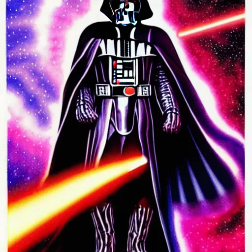 Image similar to psychedelic tom baker fights psychedelic darth vader, photorealistic