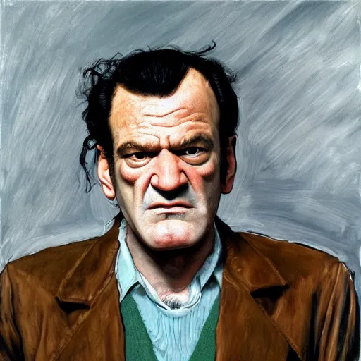 Prompt: high quality high detail painting by lucian freud, hd, portrait of mad tarantino