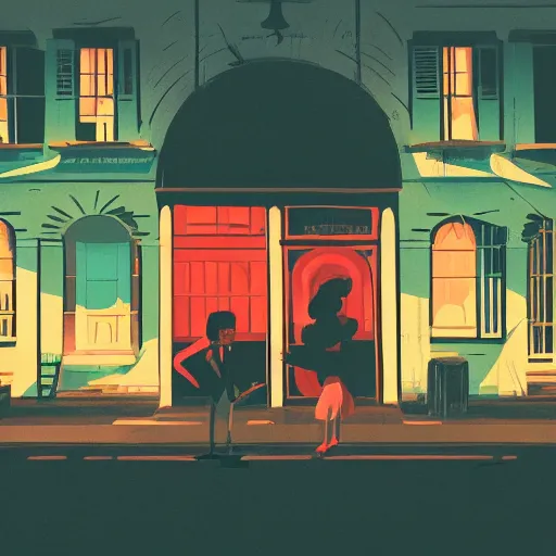 Image similar to a colorful comic noir illustration of doomed lovers in new orleans by sachin teng, dark vibes, pastel lighting, cinematic, depth of field, 8 k, high contrast