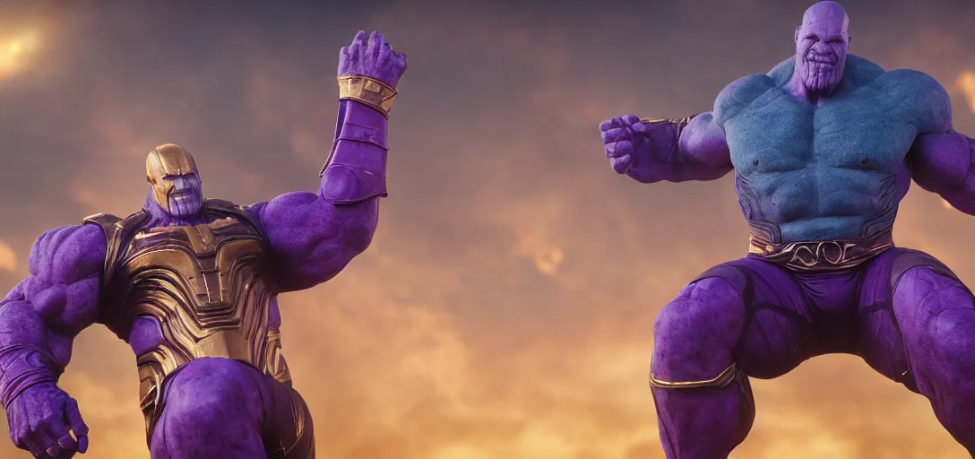 Image similar to Isometric 3d octane render of Thanos