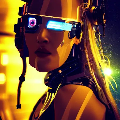 Prompt: masterpiece fully body portrait photograph of a female cyber space pirate, space station setting, dramatic lighting, 8k