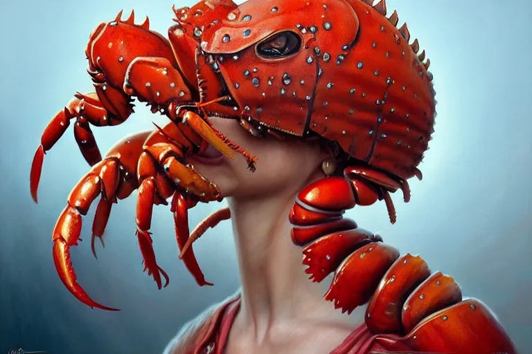 Image similar to portrait of jordan peterson, wearing a lobster suit, oil painting elegant, highly detailed, centered, digital painting, artstation, concept art, smooth, sharp focus, illustration, artgerm, tomasz alen kopera, peter mohrbacher, donato giancola, joseph christian leyendecker drew struzan