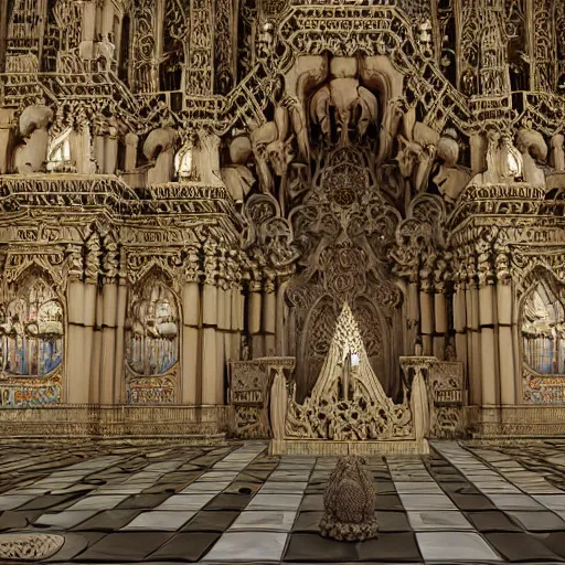 Prompt: a beautiful hyperrealistic 3 d render of an ivory sculpture of an ornate detailed cathedral populated by mandelbrot fractals, micro detail, 8 k, unreal engine, volumetric lighting, octane renderer, catholicpunk, colorful, physically based rendering, carved soap, trending on cgsociety