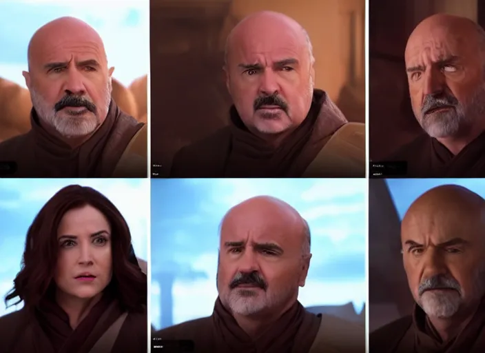 Image similar to portraits screenshots of dr phil in star wars the last jedi directed by rian johnson, shot in imax, anamorphic lenses, kodak color film stock, extremely detailed, portraits, 4 k, hd