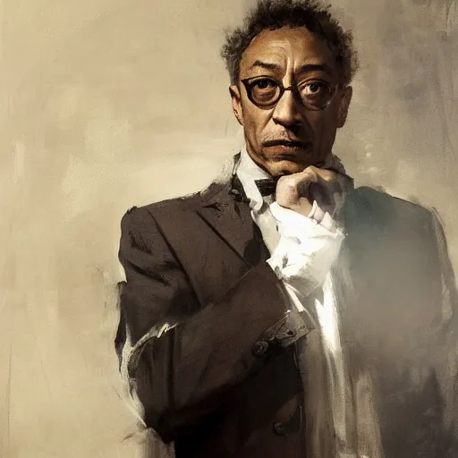 Image similar to portrait of a determined looking giancarlo esposito as moff gideon, by jeremy mann, anders zorn.