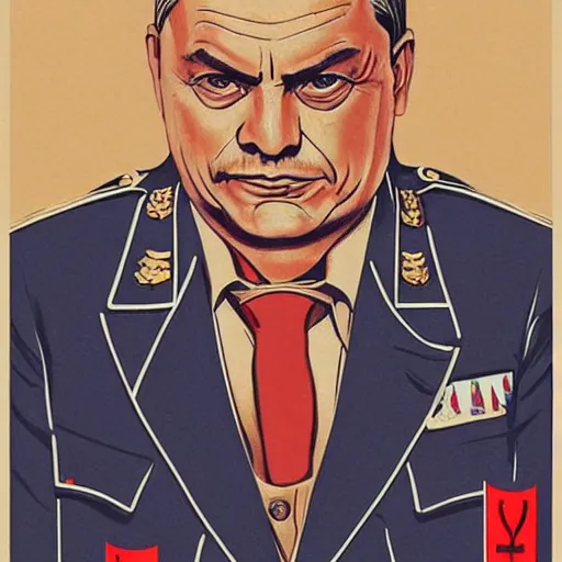 Prompt: portrait of the leader of fascist hungary, viktor orban in nazi uniform, nazi propaganda poster art 1 9 4 4, highly detailed, colored