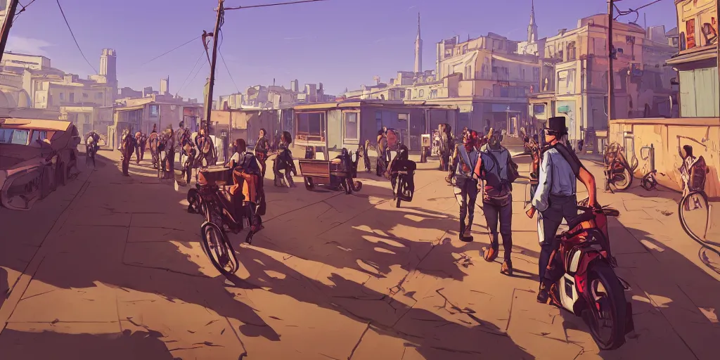 Prompt: france during the revolution, gta v art, borderlands style, celshading, trending on artstation, by rhads, andreas rocha, rossdraws, makoto shinkai, laurie greasley, lois van baarle, ilya kuvshinov and greg rutkowski