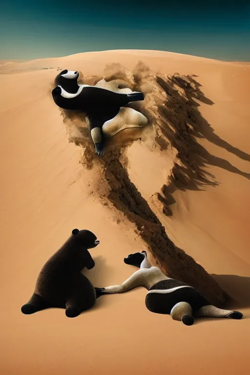 Image similar to 🐼 as 🦕 as 👽 as 🐳, desert photography by shunji dodo and greg rutkowski and edgar maxence