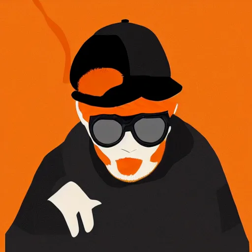 Image similar to streamer on twitch with black hat, stubble, ginger hair, orange hair, black cap, stubbles, red headphones, in the style of tatsuro kiuchi, art, abstract