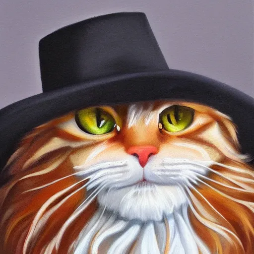 Prompt: Portrait Oil Painting, Ginger Ginger Ginger Maine-Coon with a white white white beard wearing a sombrero sombrero sombrero sombrero