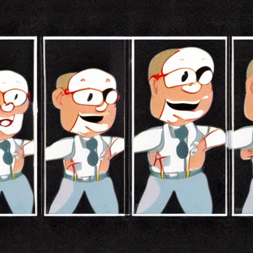 Image similar to a sequence of frames of a cartoon man waving his arm from left to right, separated into equally sized frames from a flip - book animation