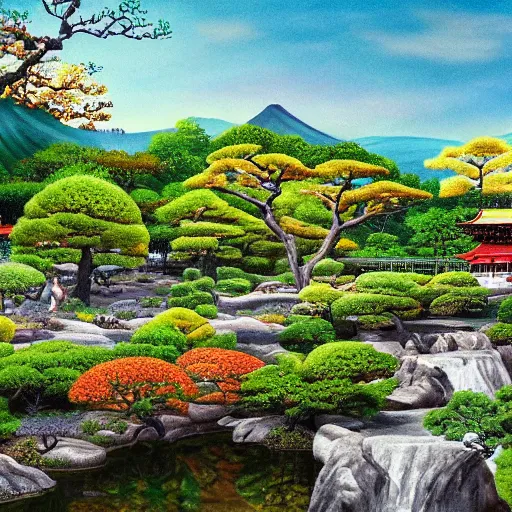 Prompt: a realistic artwork of a landscape of a japanese park
