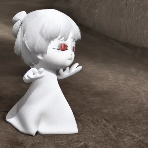 Image similar to a cute fumo plush of a lost waif spirit found in the depth of a well, black and white, vray