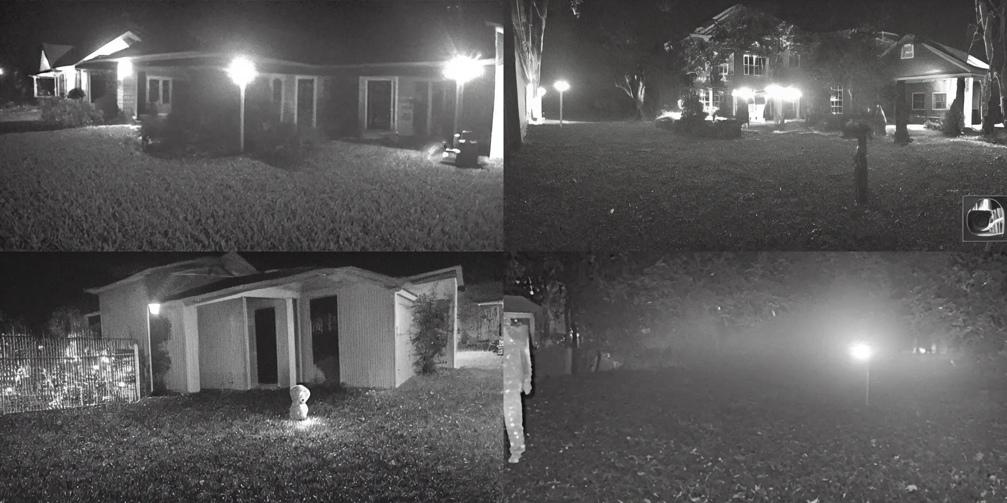 Prompt: security camera footage of a demonic entity in a backyard at night