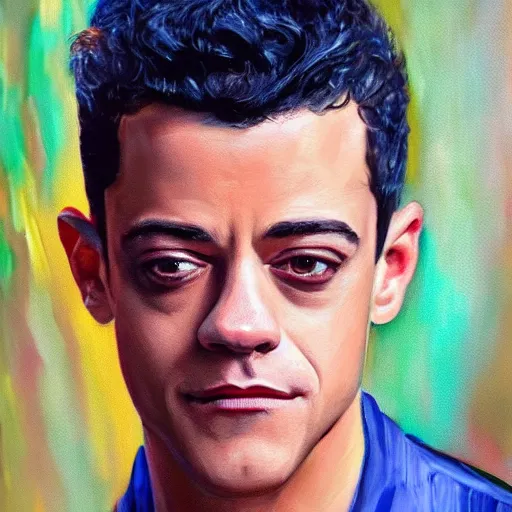 Image similar to oil painting of Rami Malek