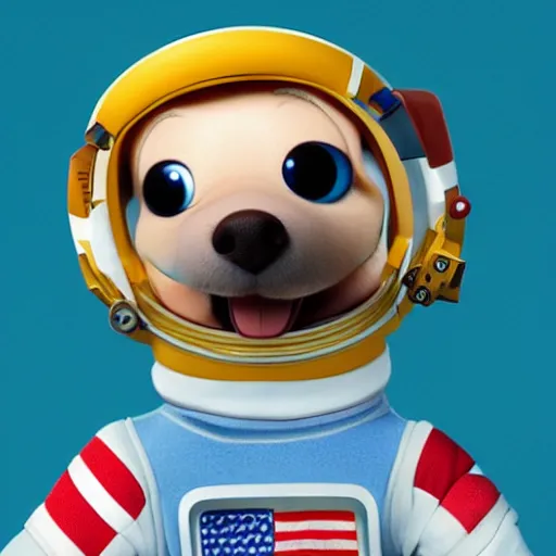 Prompt: astronaut dog character by Disney Pixar Animation Studios, dark background