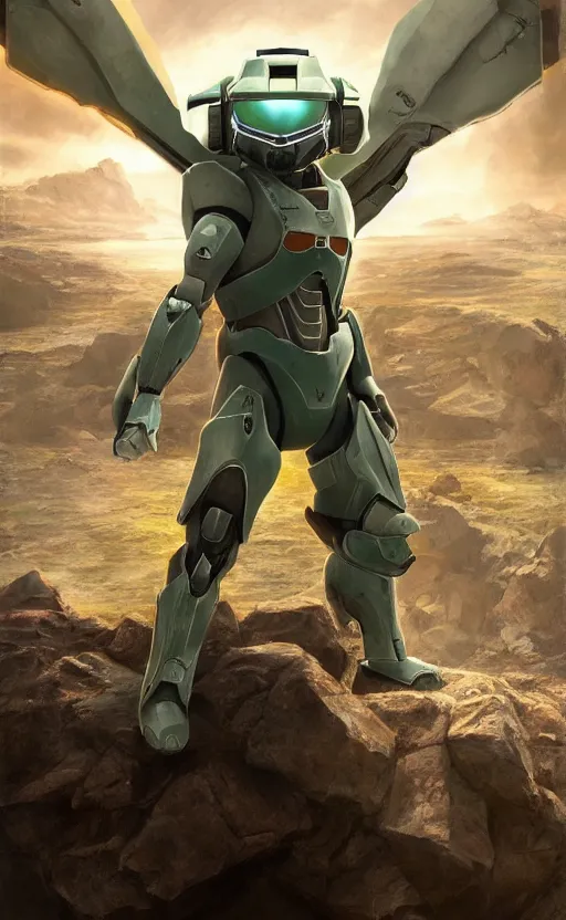 Image similar to eevee pokemon playing as master chief, oil on canvas, intricate, 8 k highly professionally detailed, hdr, cgsociety