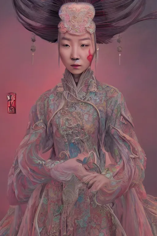 Prompt: a chinese princess in a dress with long hairs, art by James Jean and Wayne Barlowe, high detail, cinematic, cgsociety 8k