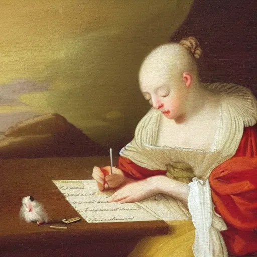 Prompt: a 1 8 th century painting of a guinea pig writing a letter, realistic oil paint