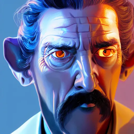 Image similar to Portrait of Salvador Dali as the Sauron, horns under his cheek, mattepainting concept Blizzard pixar maya engine on stylized background splash comics global illumination lighting artstation lois van baarle, ilya kuvshinov, rossdraws