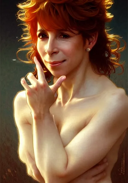 Image similar to french singer mylene farmer, intricate, elegant, highly detailed, digital painting, artstation, concept art, smooth, sharp focus, illustration, art by artgerm and greg rutkowski and alphonse mucha and william - adolphe bouguereau