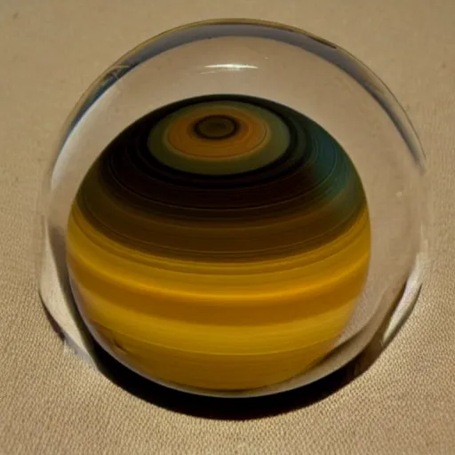 Prompt: very detailed glass paperweight that looks like the planet saturn