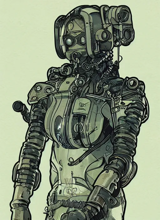 Image similar to cyberpunk deep sea diver. portrait by ashley wood and alphonse mucha and laurie greasley and josan gonzalez and james gurney. splinter cell, apex legends, rb 6 s, hl 2, d & d, cyberpunk 2 0 7 7. realistic face. character clothing. vivid color. dystopian setting.