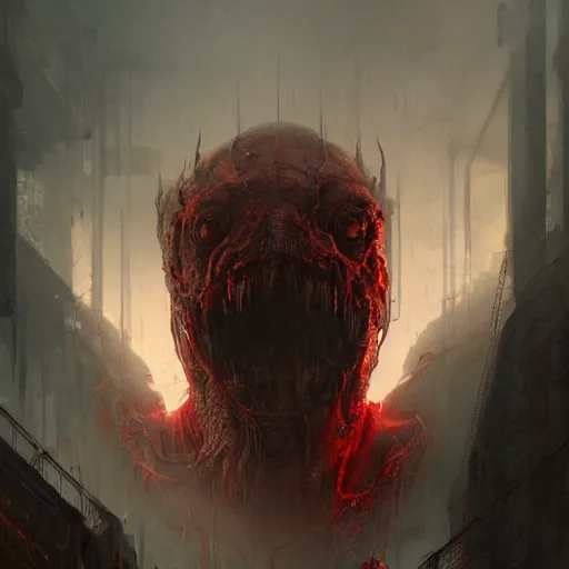 Prompt: concept art by greg rutkowski, a hideous monster made of twisted flesh and reddish ooze, claustrophobic and futuristic, brutalistic environment, scifi, detailed and intricate environment, high technology, highly detailed portrait, digital painting, artstation, concept art, smooth, sharp foccus ilustration, artstation hq.