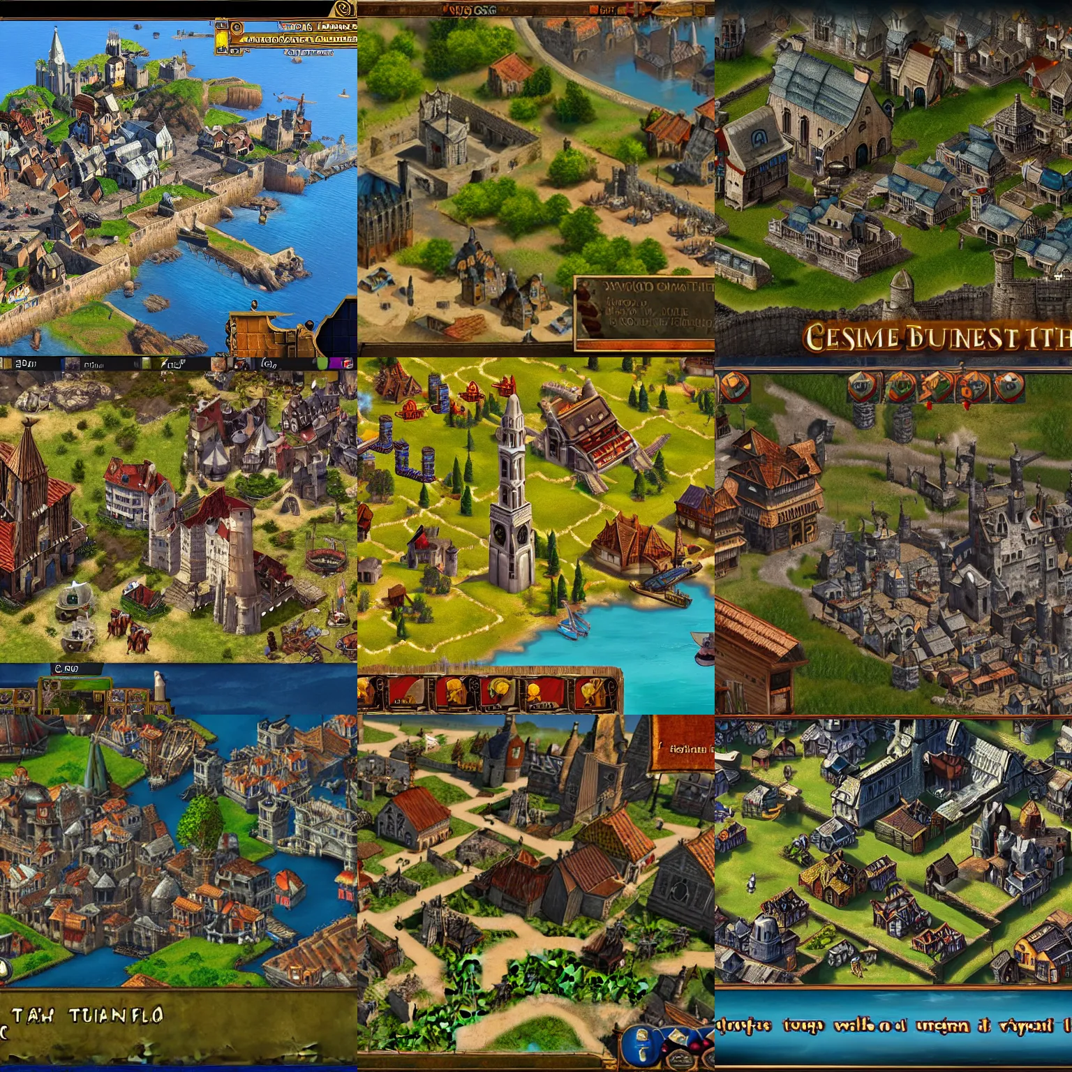 Prompt: screenshot of medieval anno game, huge city in sunny landscape