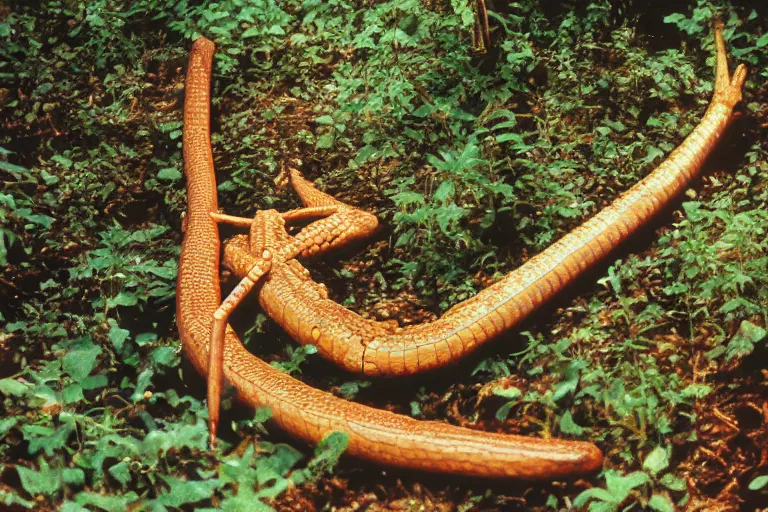 Prompt: a photo of a giant mutant cinnamon stick crocodile in its natural habitat, kodak ektachrome e 1 0 0 photography