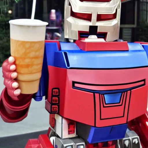 Image similar to optimus prime drinking milk tea