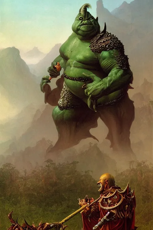 Image similar to a dnd ogre, realistic oil painting by Thomas Cole and Wayne Barlowe