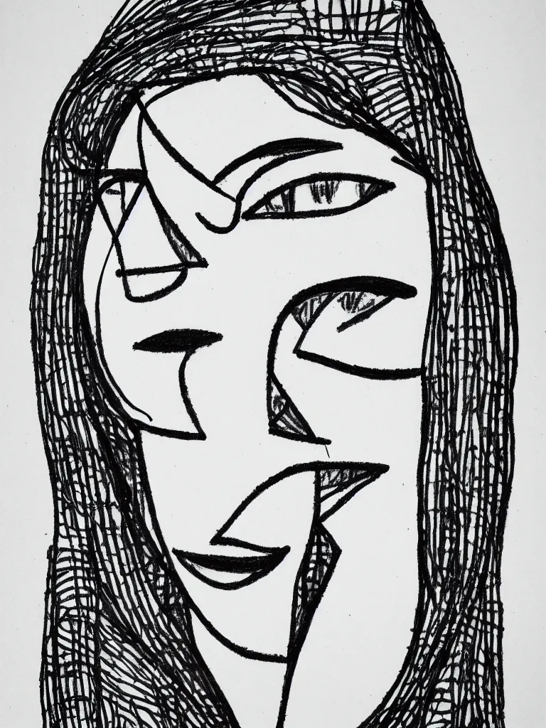 Prompt: minimalist female portrait using a single continuous line, one - line drawing, quick sketch inspired by pablo picasso, henri matisse