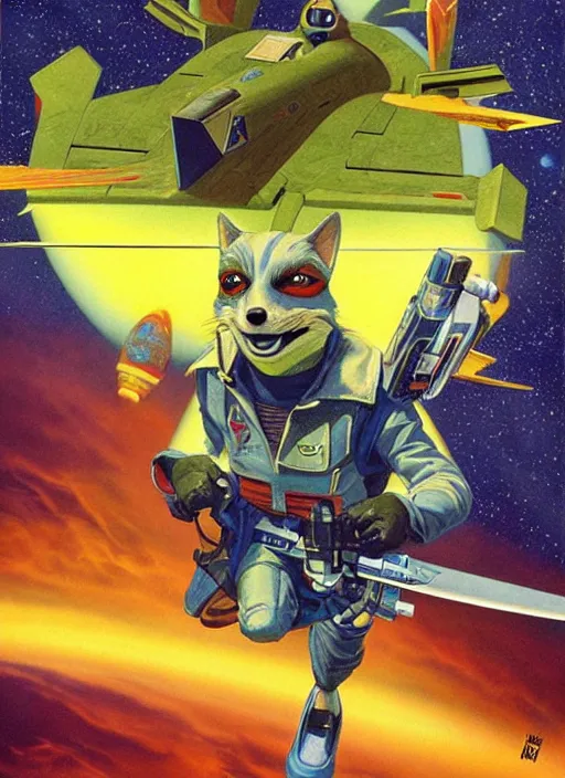 Image similar to Starfox poster artwork by Michael Whelan, clean